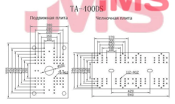 Чертеж Вертикальные с челночным столом TA-400 DS